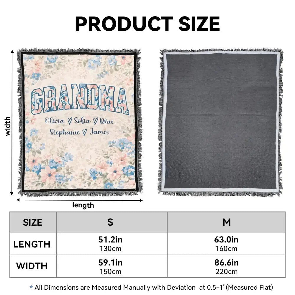 Custom Kids Name on Flower Blanket - Personalized Gift for Grandma Duconspace