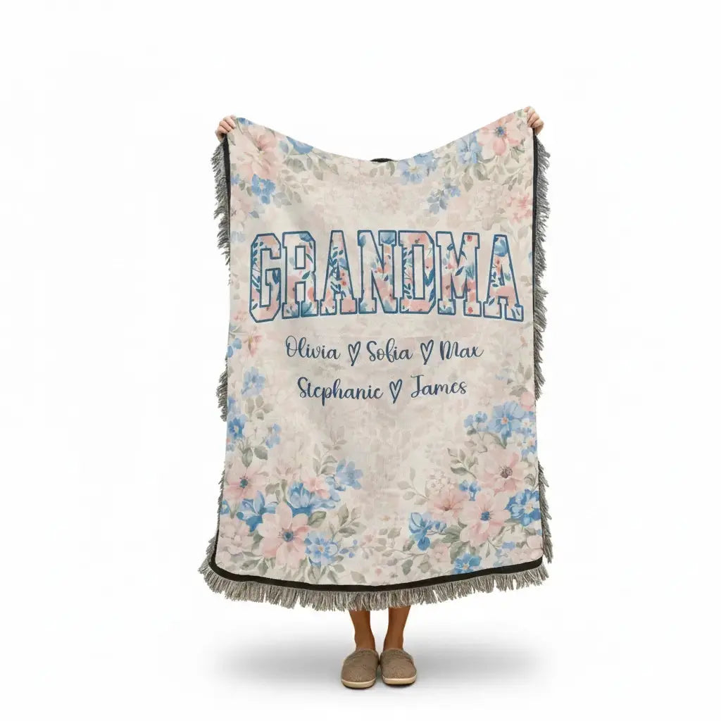 Custom Kids Name on Flower Blanket - Personalized Gift for Grandma Duconspace