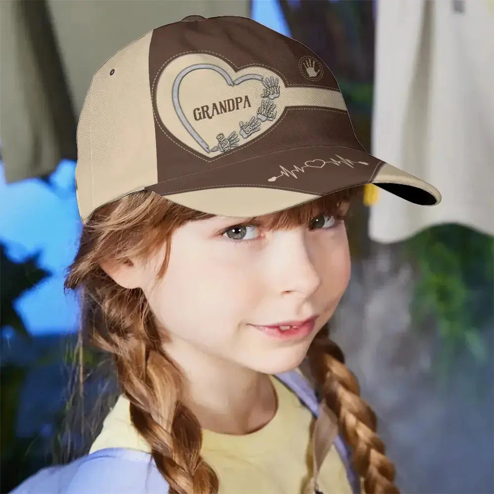 Custom Kids Name on Handprints Classic Cap - Personalized Gift for Dad, Grandpa Ducon Space