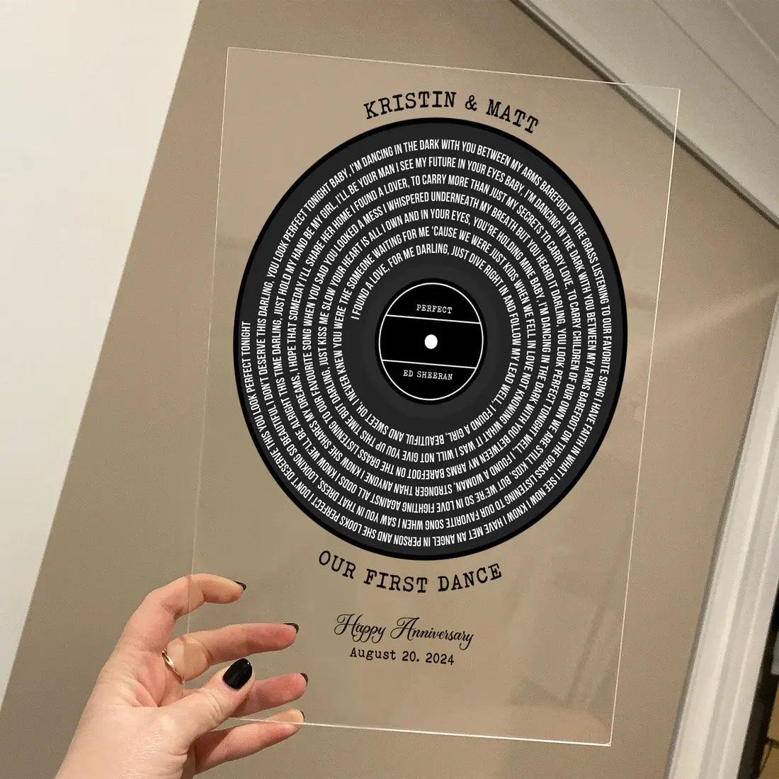 Custom Lyrics Our First Dance - Personalized Vinyl Record Wedding Song Lyrics Acrylic Plaque - Anniversary Keepsake - Perfect Christmas Gift for Couples