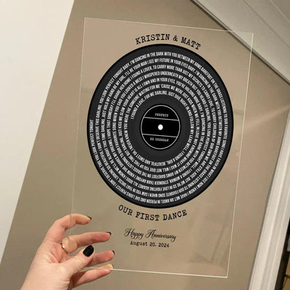 Custom Lyrics Our First Dance - Personalized Vinyl Record Wedding Song Lyrics Acrylic Plaque - Anniversary Keepsake - Perfect Christmas Gift for Couples