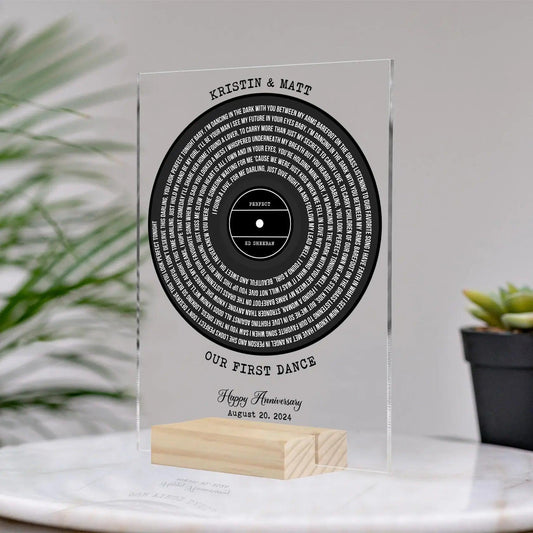 Custom Lyrics Our First Dance - Personalized Vinyl Record Wedding Song Lyrics Acrylic Plaque - Anniversary Keepsake - Perfect Christmas Gift for Couples