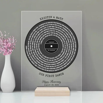 Custom Lyrics Our First Dance - Personalized Vinyl Record Wedding Song Lyrics Acrylic Plaque - Anniversary Keepsake - Perfect Christmas Gift for Couples