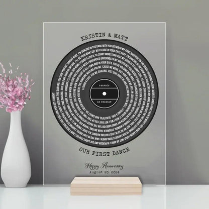 Custom Lyrics Our First Dance - Personalized Vinyl Record Wedding Song Lyrics Acrylic Plaque - Anniversary Keepsake - Perfect Christmas Gift for Couples