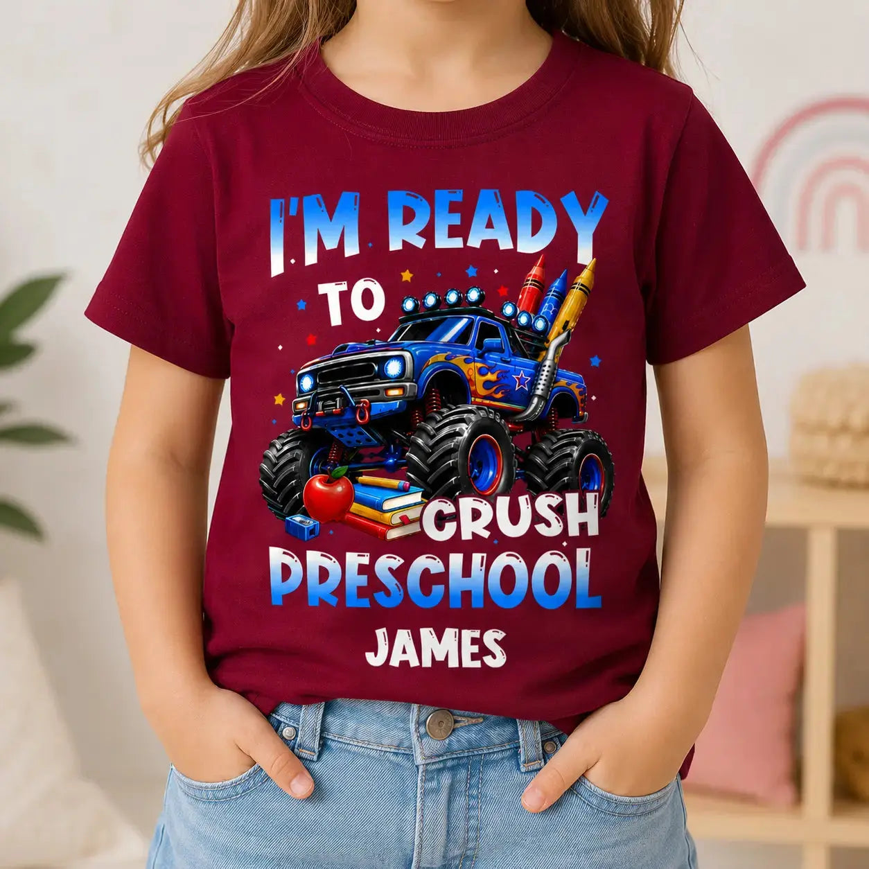Custom Monster Truck Back To School Kids Shirt