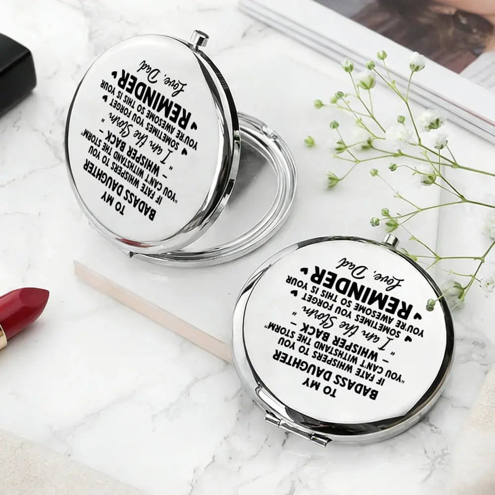 Custom Name on Circle Metallic Compact Mirror - Custom Gift for Daughter Duconspace