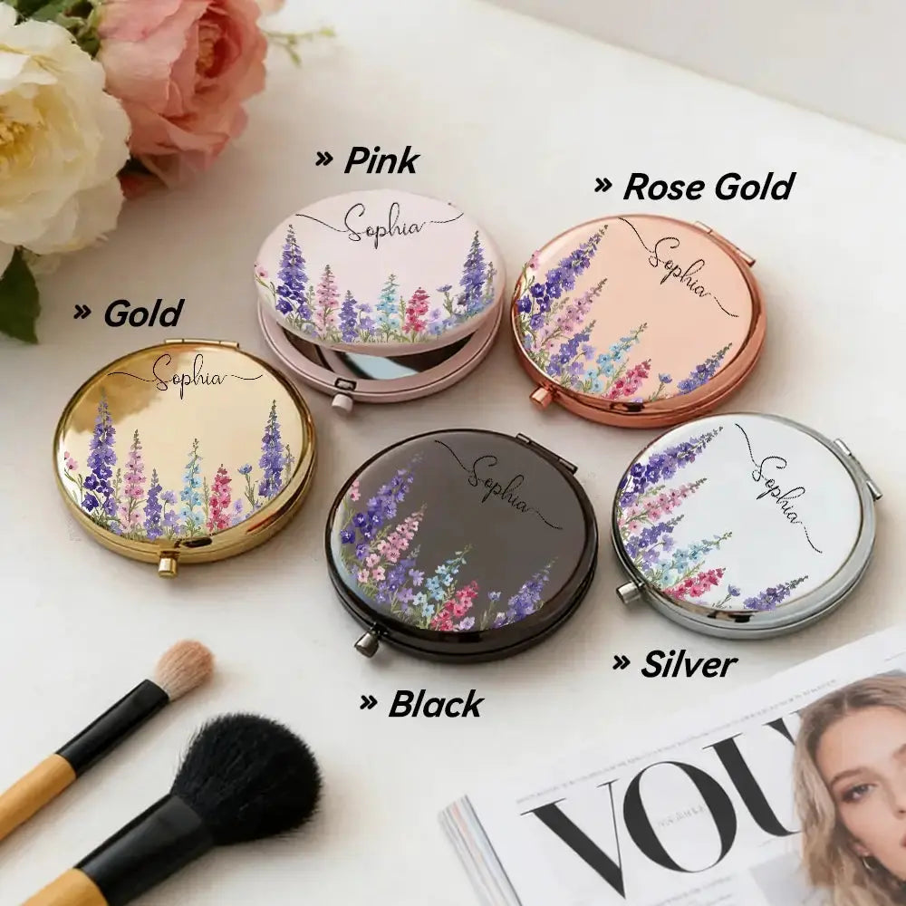Custom Name on Circle Metallic Compact Mirror - Personalized Gift for Her Duconspace