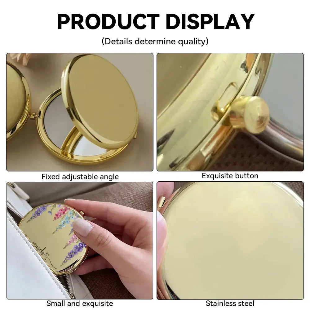 Custom Name on Circle Metallic Compact Mirror - Personalized Gift for Her Duconspace