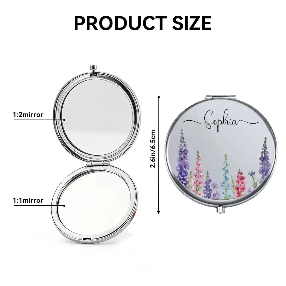 Custom Name on Circle Metallic Compact Mirror - Personalized Gift for Her Duconspace