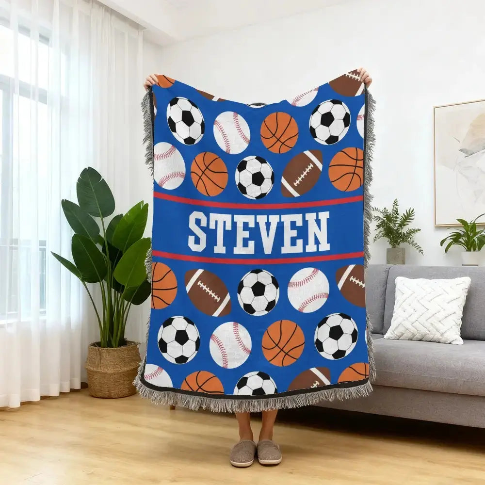 Custom Name on Sports Blanket - Personalized Gift for Kids Duconspace
