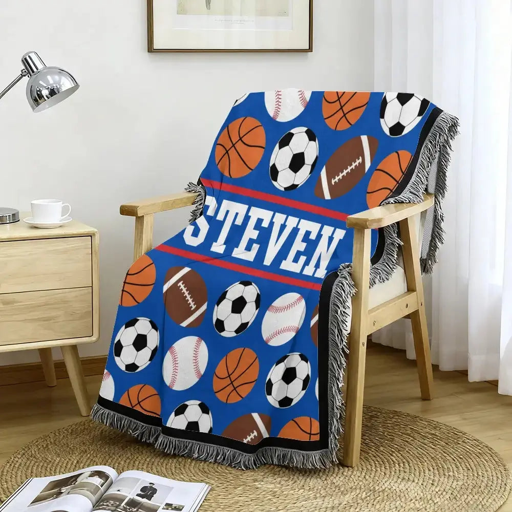 Custom Name on Sports Blanket - Personalized Gift for Kids Duconspace