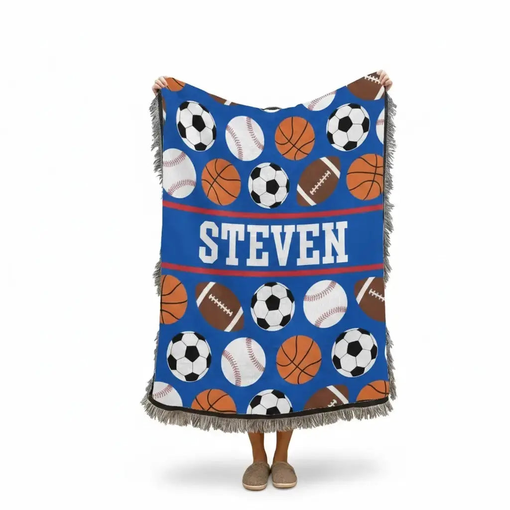 Custom Name on Sports Blanket - Personalized Gift for Kids Duconspace