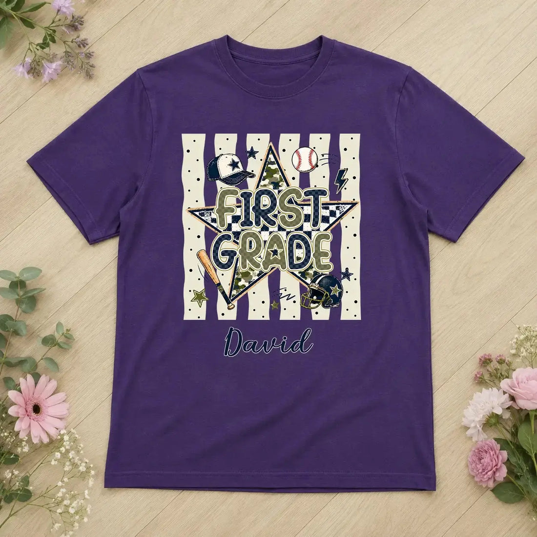 Custom Name on Star Camo Back to School Shirt
