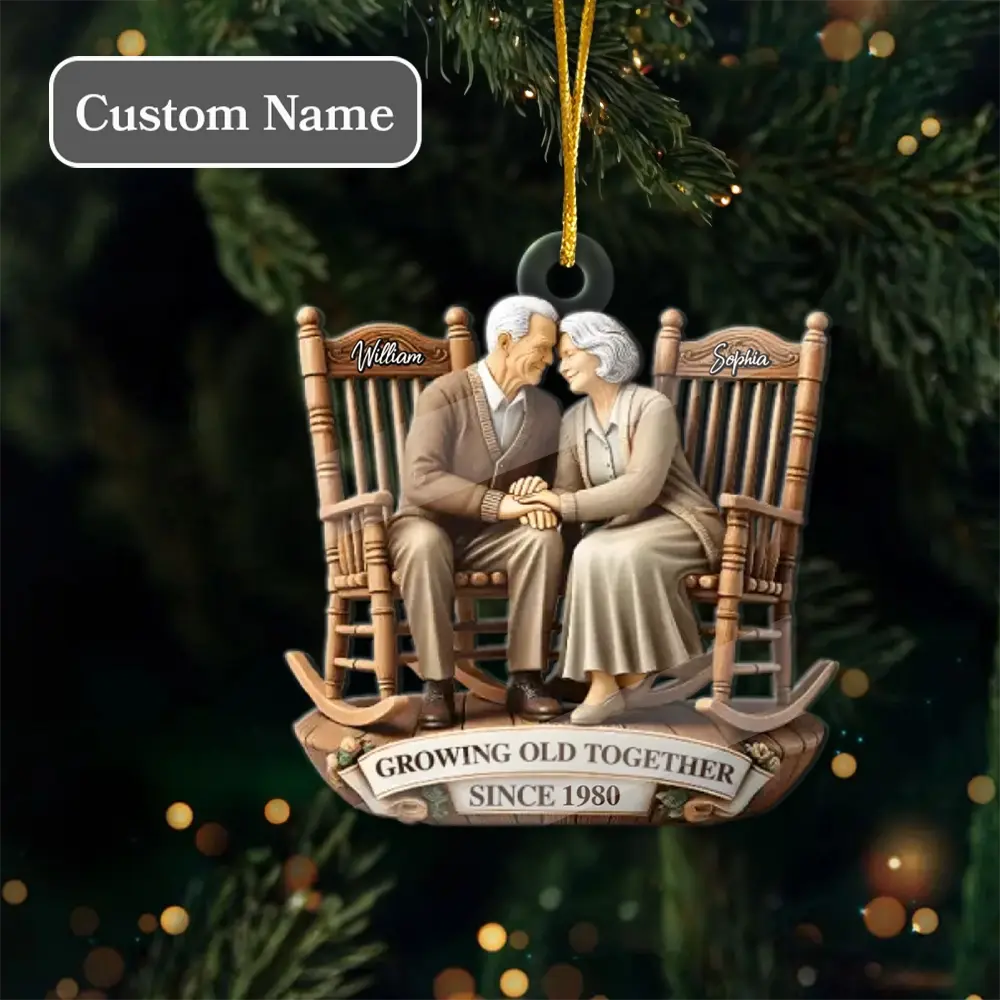 Custom Old Couple Sitting on the Chairs Together - Personalized Ornament Printbelle