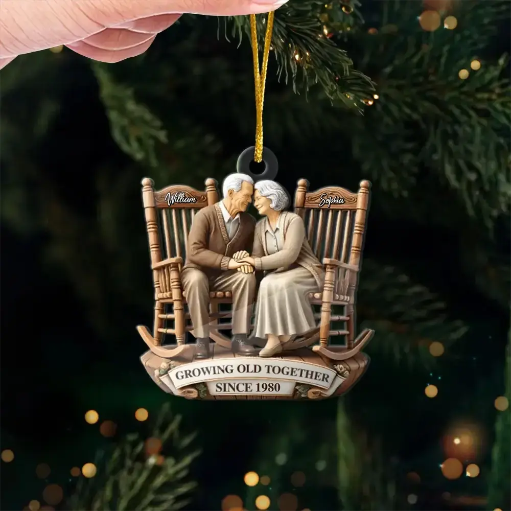 Custom Old Couple Sitting on the Chairs Together - Personalized Ornament Printbelle