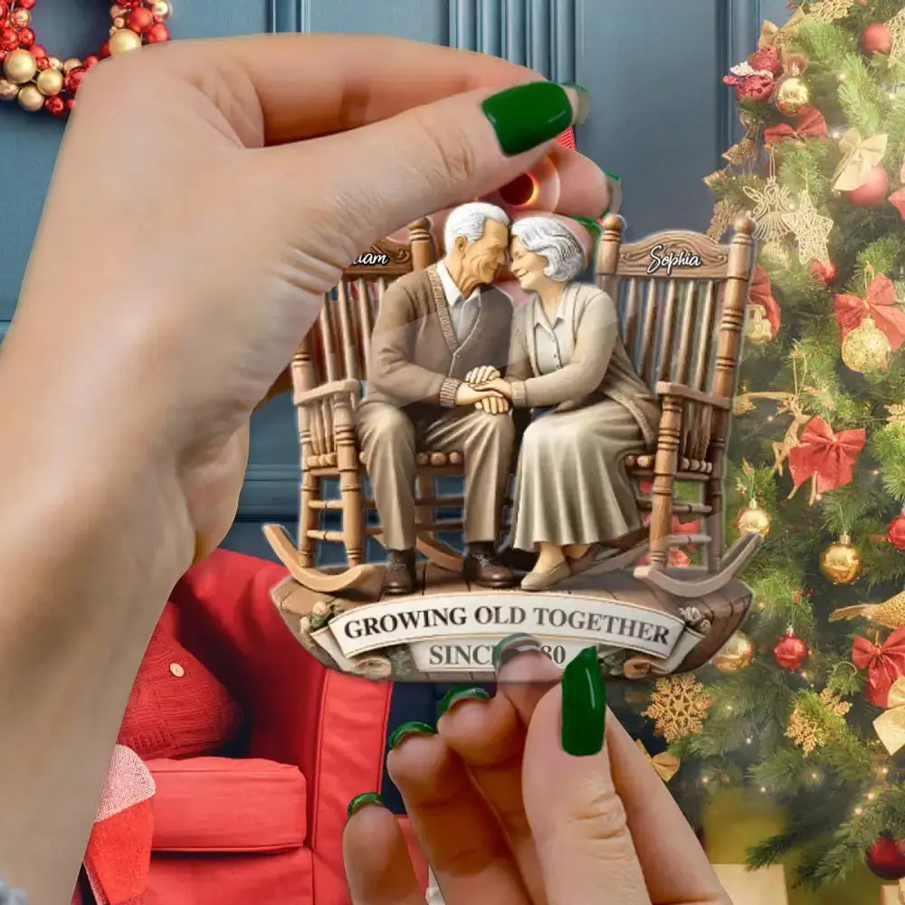 Custom Old Couple Sitting on the Chairs Together - Personalized Ornament Printbelle