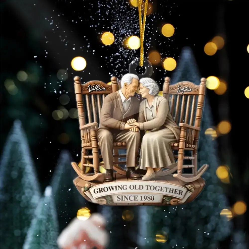 Custom Old Couple Sitting on the Chairs Together - Personalized Ornament Printbelle