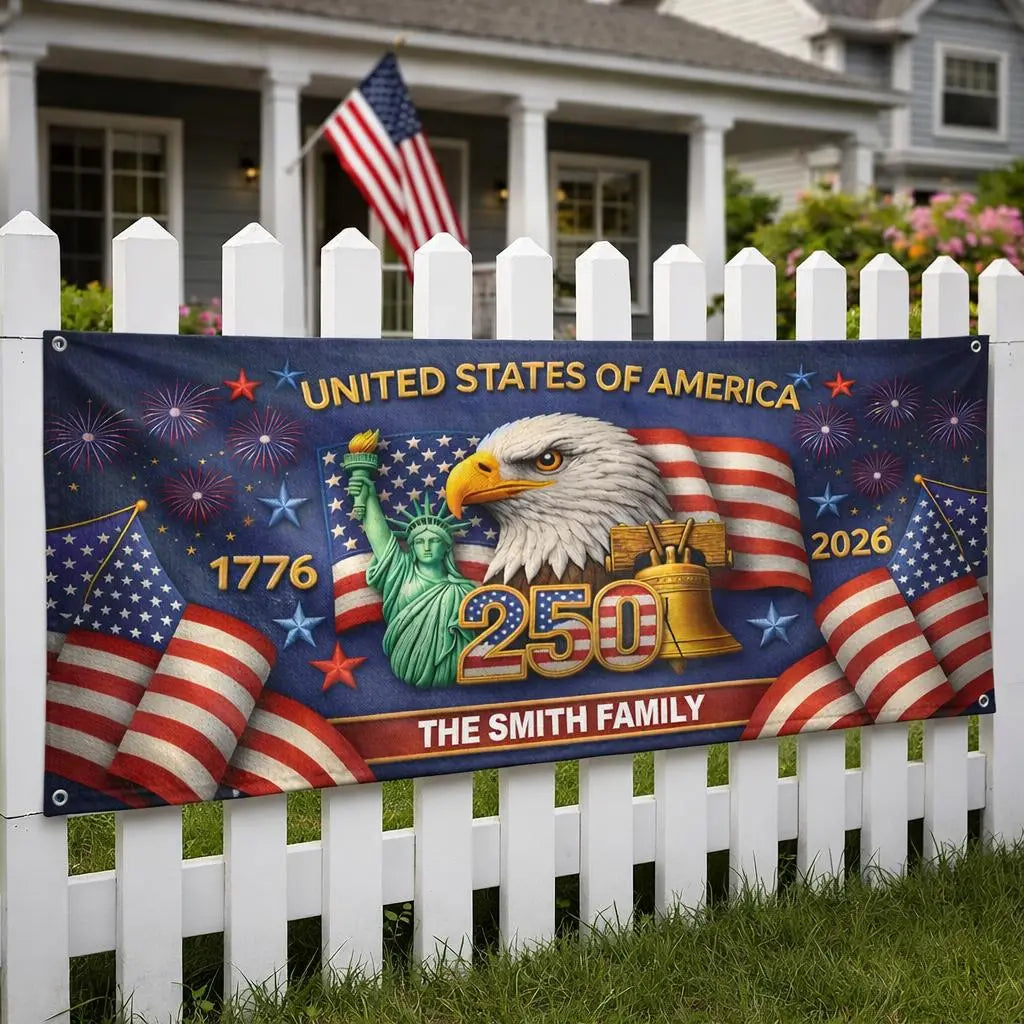 Custom Outdoor Banner, Personalized America 250th Anniversary Gifts Duconspace