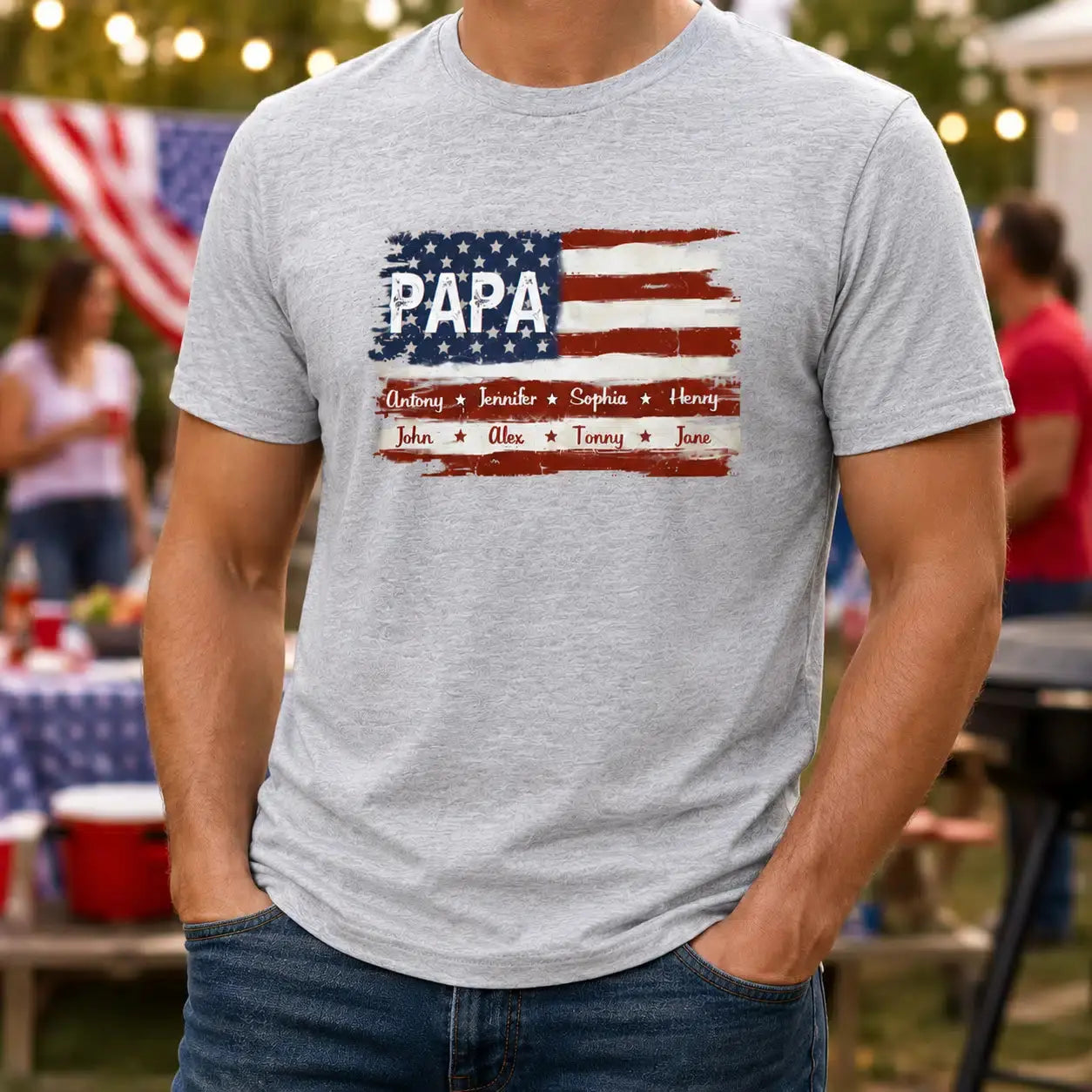 Custom Papa American Flag T-Shirt With Kids Names Duconspace