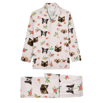 Custom Pet Face Flower Pajamas Set - Personalized Gift for Pet Lovers