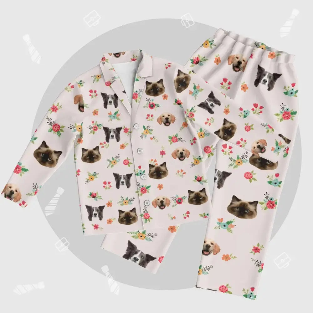 Custom Pet Face Flower Pajamas Set - Personalized Gift for Pet Lovers
