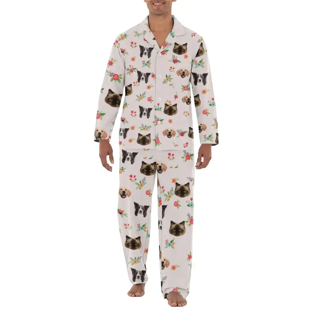 Custom Pet Face Flower Pajamas Set - Personalized Gift for Pet Lovers