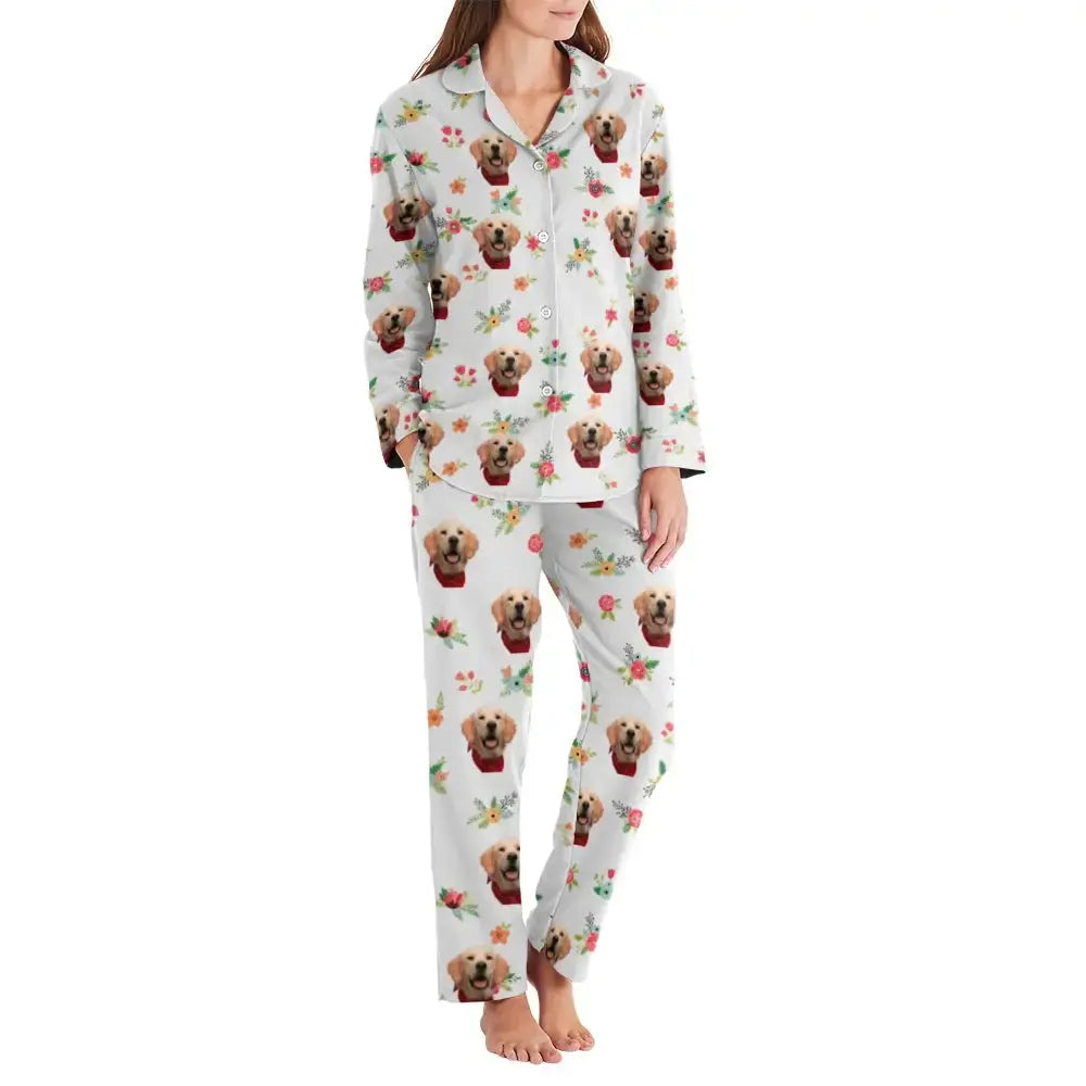 Custom Pet Face Flower Pajamas Set - Personalized Gift for Pet Lovers Duconspace