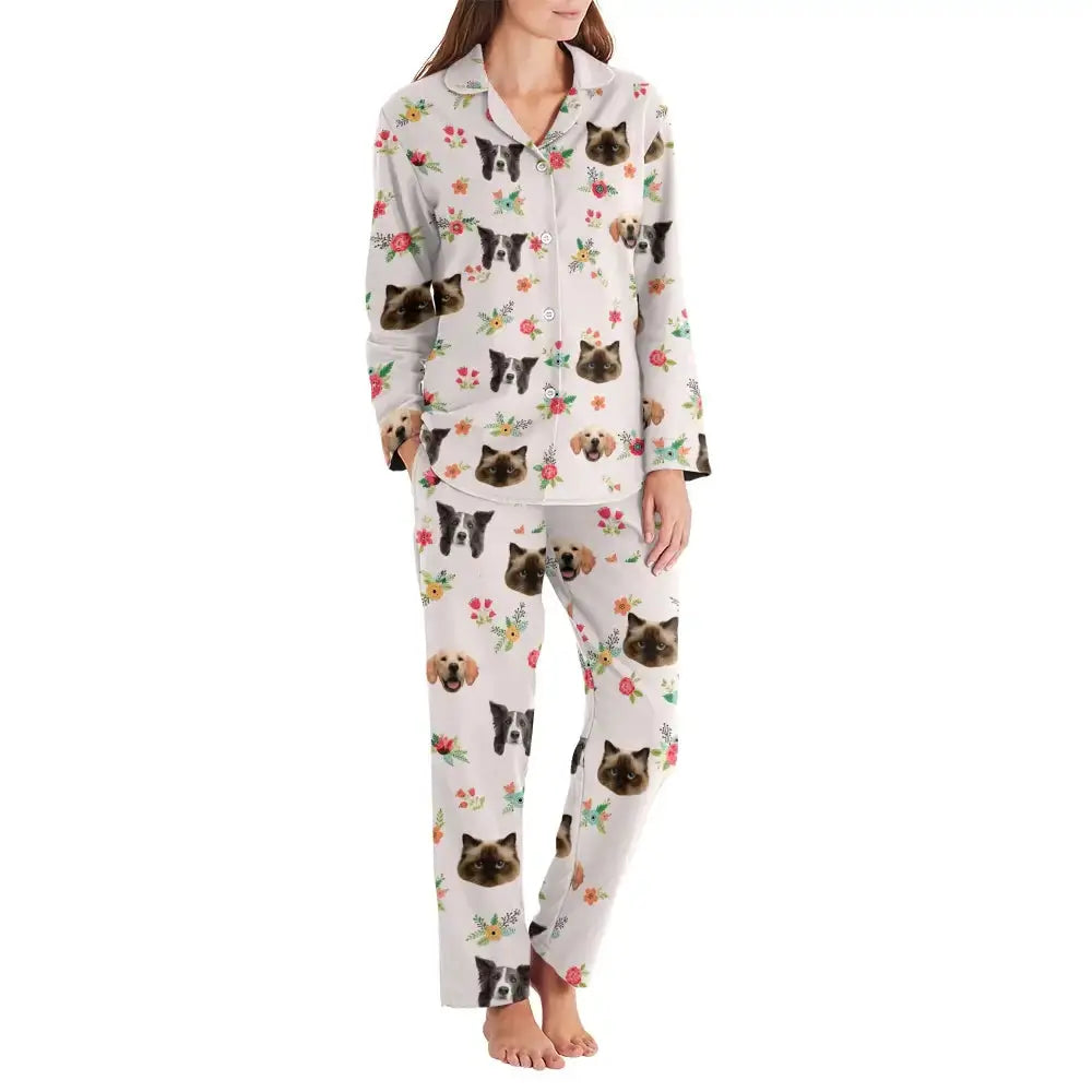 Custom Pet Face Flower Pajamas Set - Personalized Gift for Pet Lovers