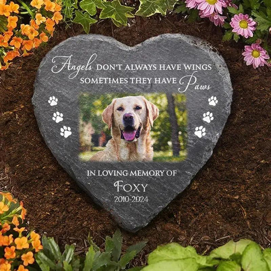 Custom Pet Memorial Stone with Paw and Angel Wings - Thoughtful Sympathy Gift for Dog Loss and Pet Lovers