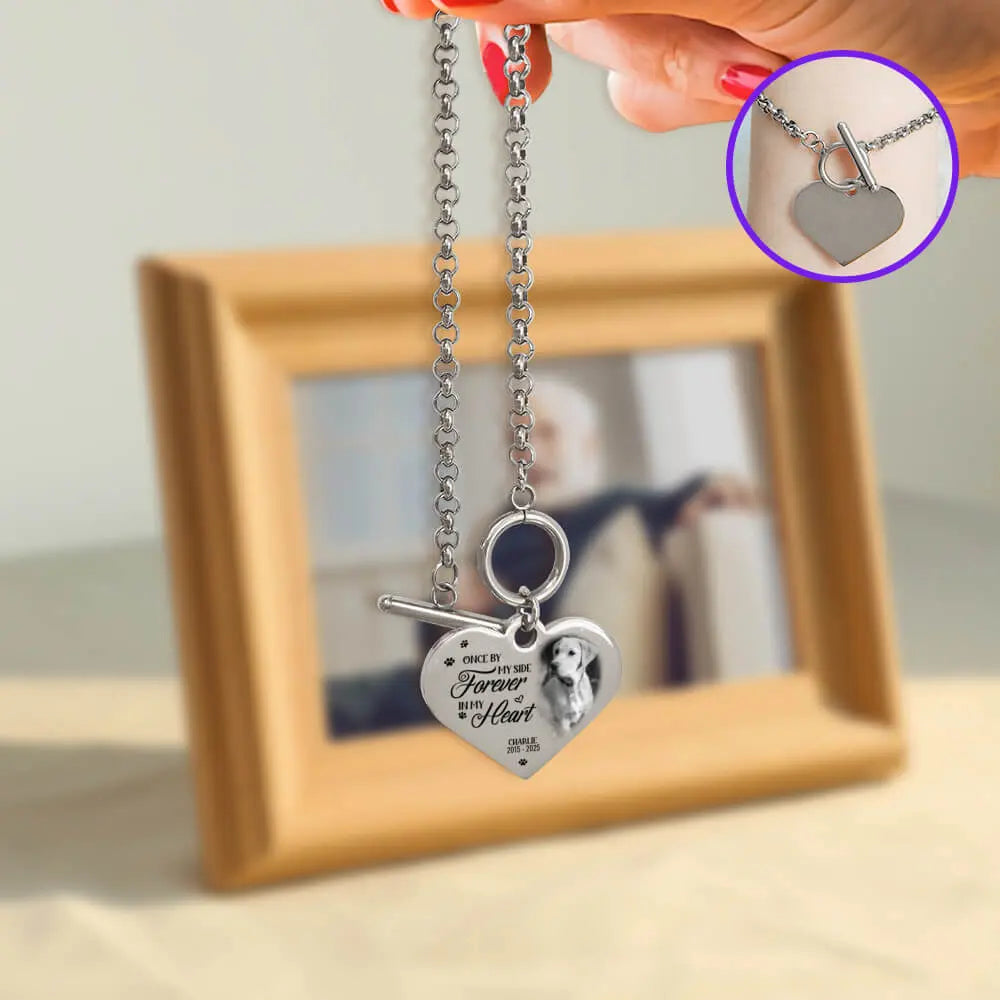 Custom Pet Photo Heart Bracelet, Sympathy Gift for Loss of Dog or Cat Duconspace