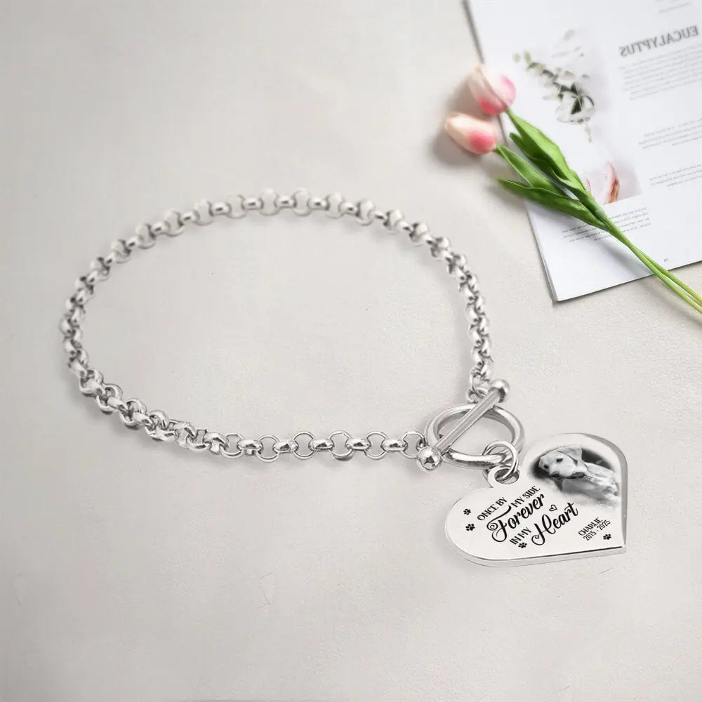 Custom Pet Photo Heart Bracelet, Sympathy Gift for Loss of Dog or Cat Duconspace