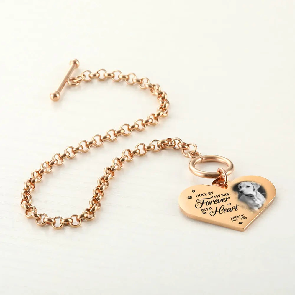 Custom Pet Photo Heart Bracelet, Sympathy Gift for Loss of Dog or Cat Duconspace