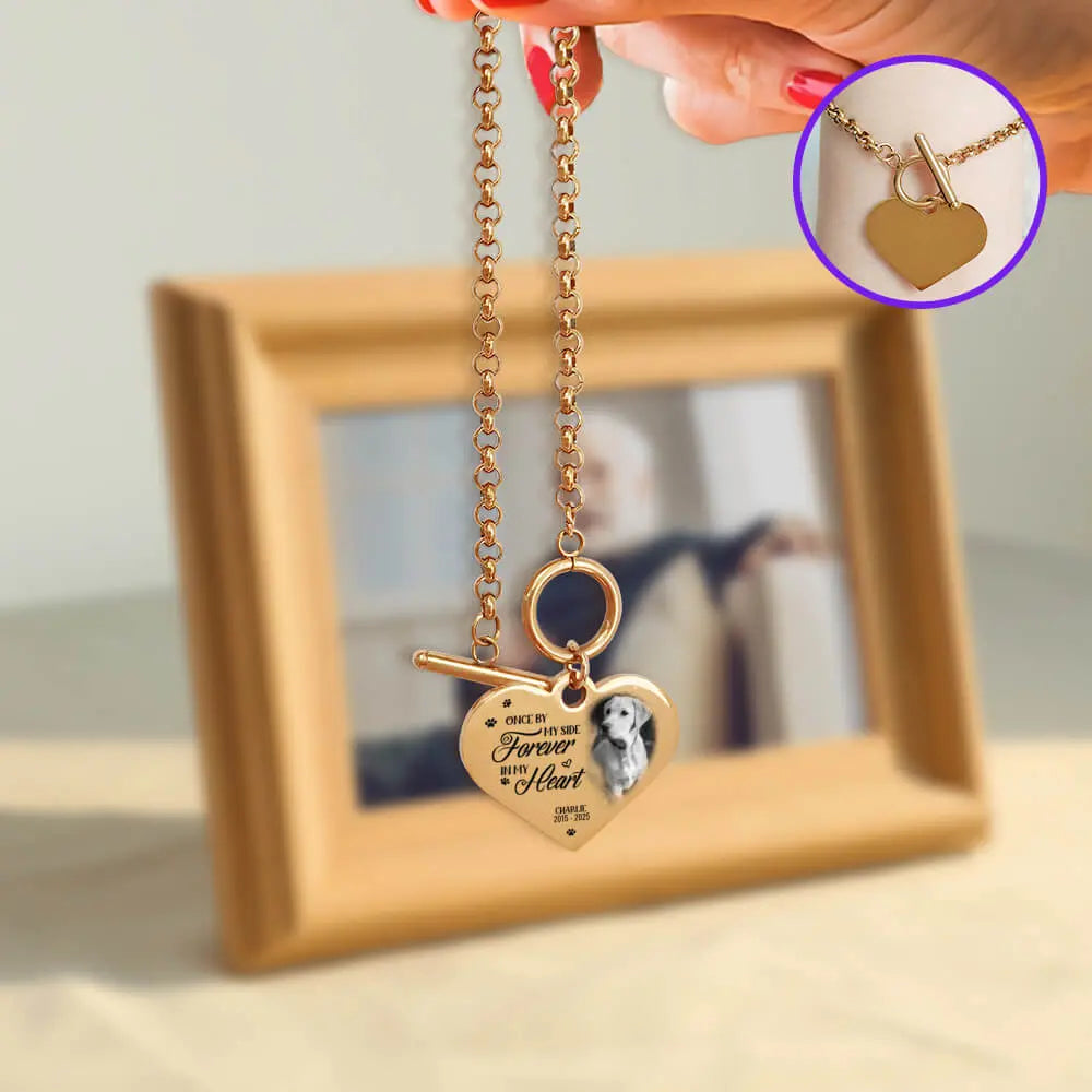 Custom Pet Photo Heart Bracelet, Sympathy Gift for Loss of Dog or Cat Duconspace