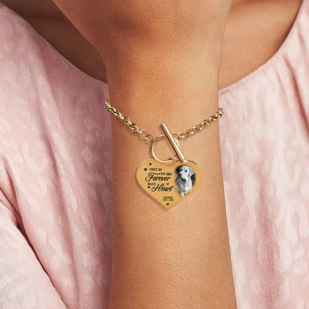 Custom Pet Photo Heart Bracelet, Sympathy Gift for Loss of Dog or Cat Duconspace