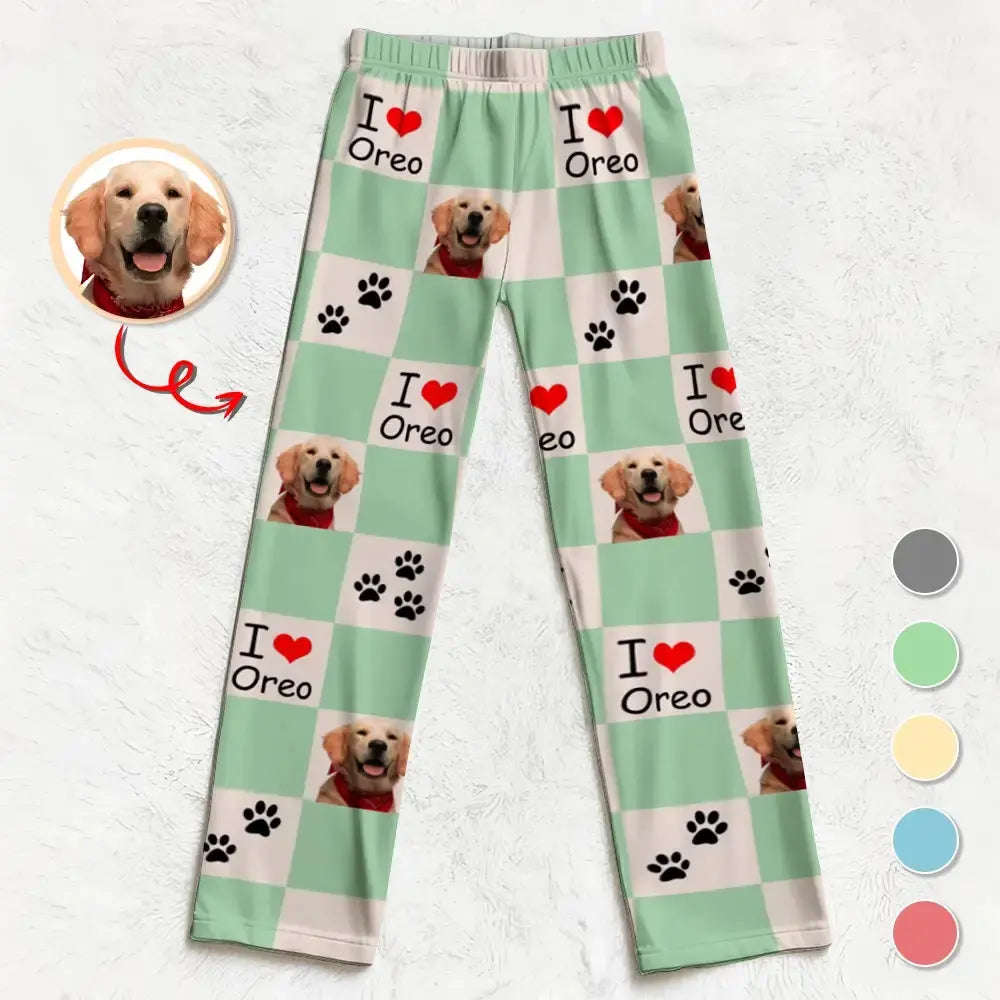 Custom Pet Photos Drawstring Long Pyjama Pants - Personalised Cute Paw Checkerboard Duconspace