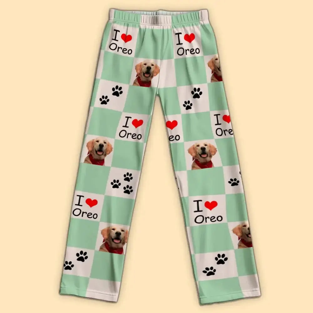 Custom Pet Photos Drawstring Long Pyjama Pants - Personalised Cute Paw Checkerboard Duconspace