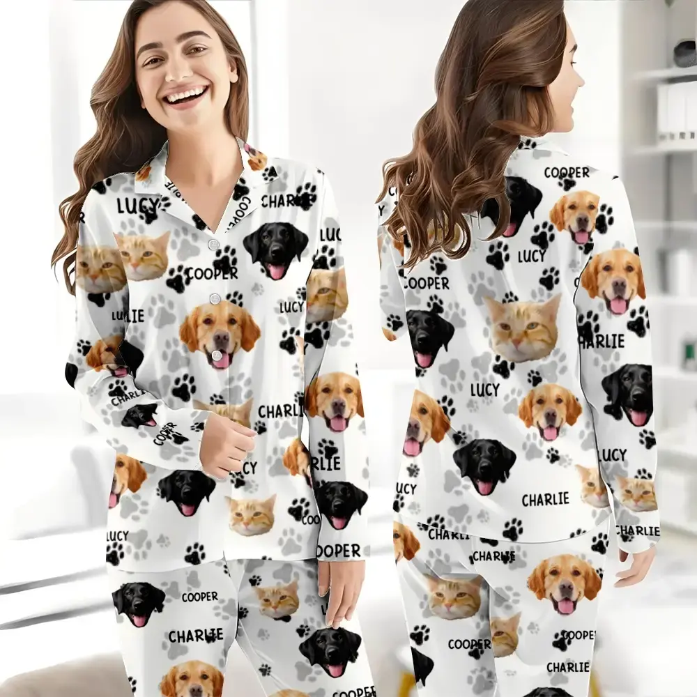 Custom Photo - Personalized Pajama Set Long, Gift for Pet Lover Duconspace