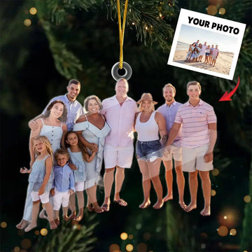 Custom Photo Beachside Memories, Happy Family Moments - Personalized Family Acrylic Ornament - Perfect Christmas Gift For Family Members
