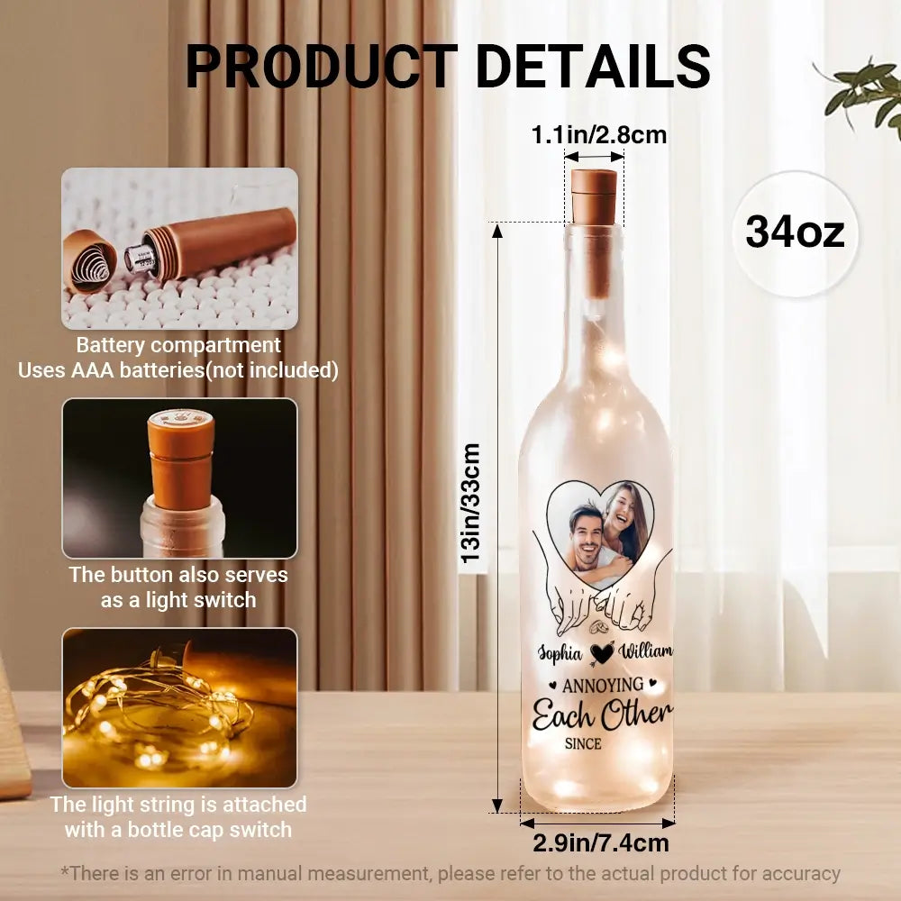 Custom Photo Bottle Lamp - Personalized Anniversary Wedding Gifts for Couples