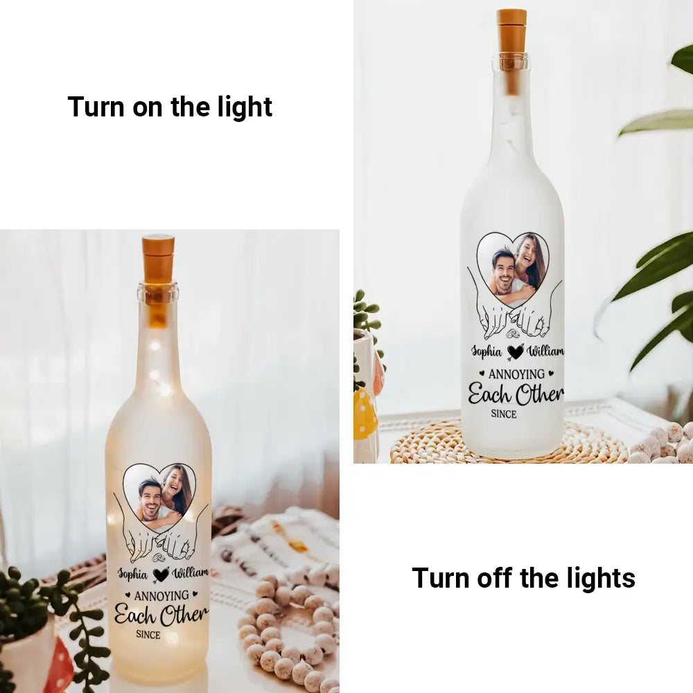 Custom Photo Bottle Lamp - Personalized Anniversary Wedding Gifts for Couples