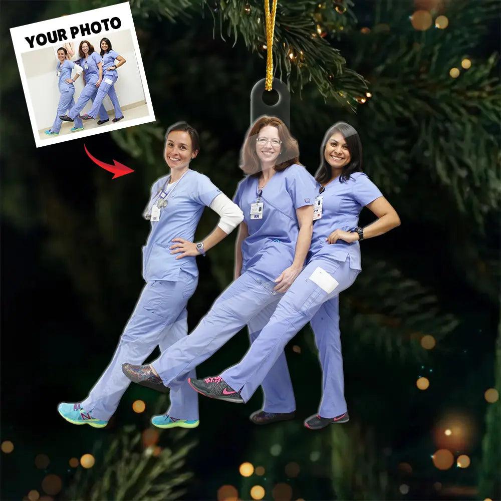 Custom Photo Caring Hearts - Personalized Nurse Team Acrylic Ornament - Christmas Gift for Healthcare Workers, Christmas Gift for Colleague