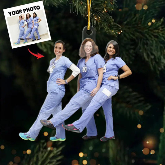 Custom Photo Caring Hearts - Personalized Nurse Team Acrylic Ornament - Christmas Gift for Healthcare Workers, Christmas Gift for Colleague