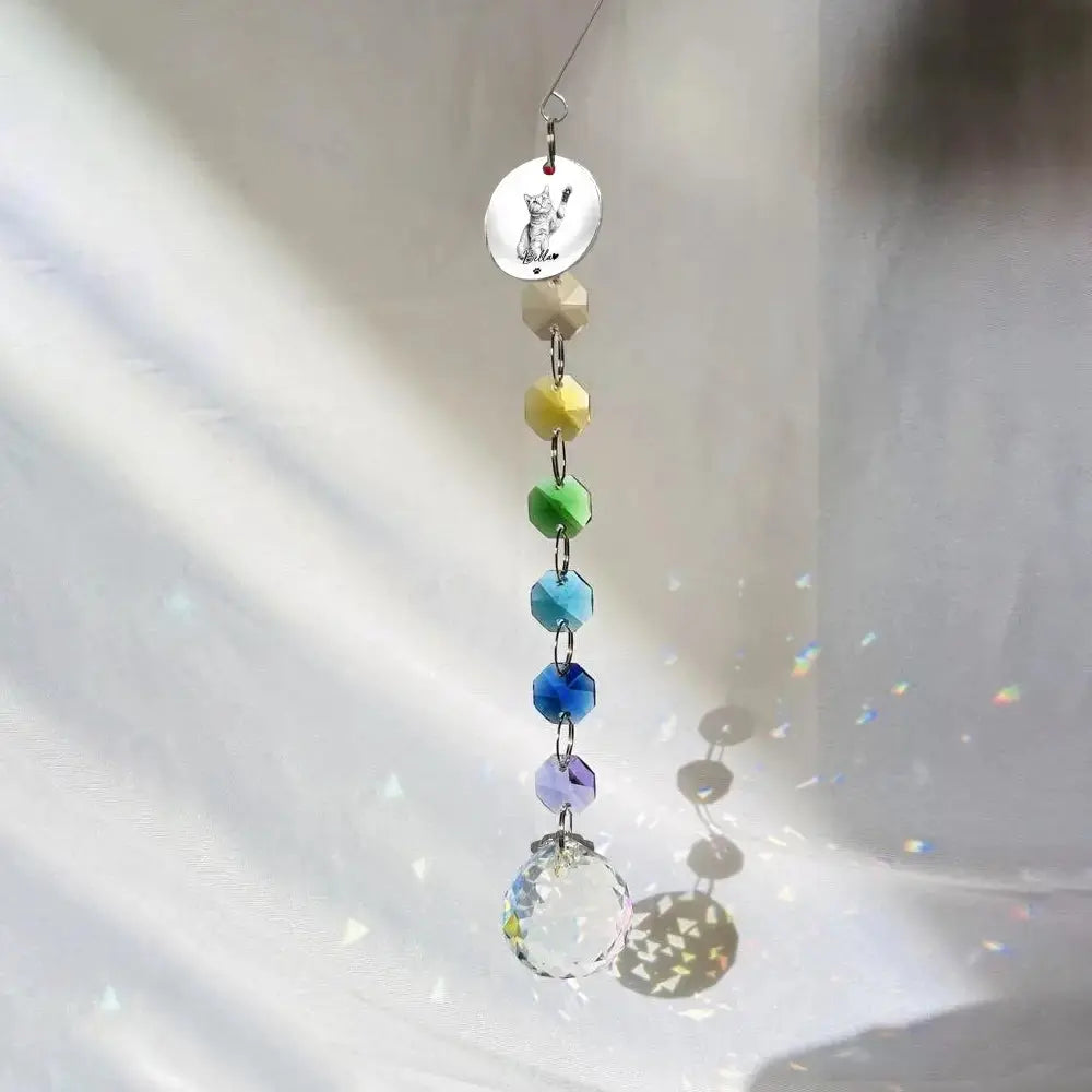 Custom Photo Crystal Suncatcher With Charm - Personalized Pet Memorial Gifts