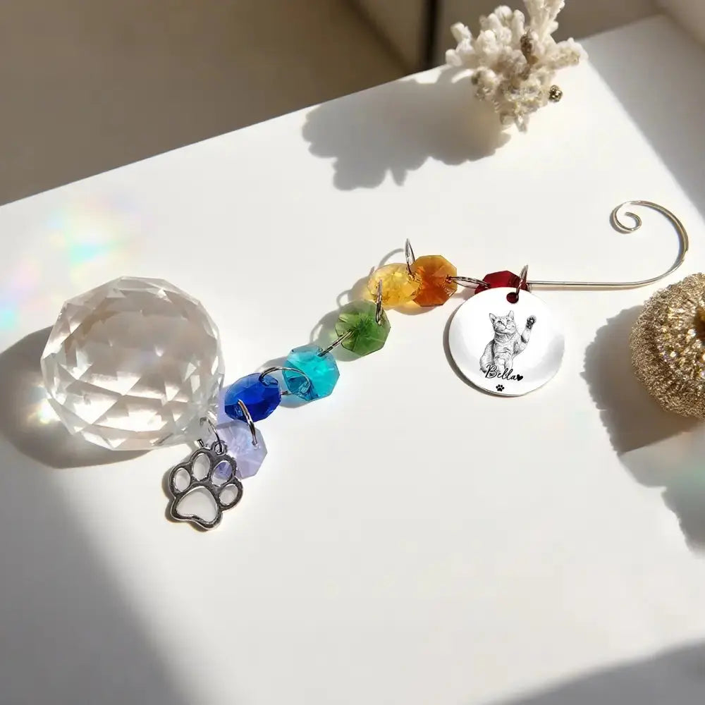Custom Photo Crystal Suncatcher With Charm - Personalized Pet Memorial Gifts