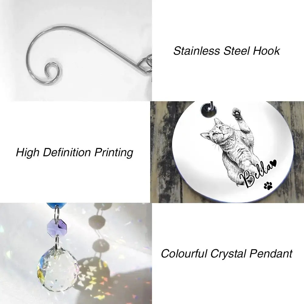 Custom Photo Crystal Suncatcher With Charm - Personalized Pet Memorial Gifts