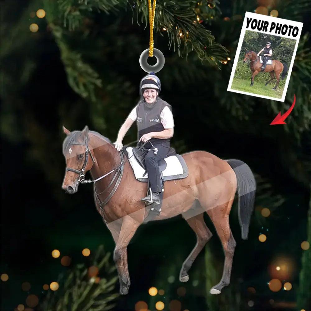 Custom Photo Equestrian Joy - Personalized Horse Riding Acrylic Ornament - Christmas Gift for Horse Lovers, Riding Horse Lovers