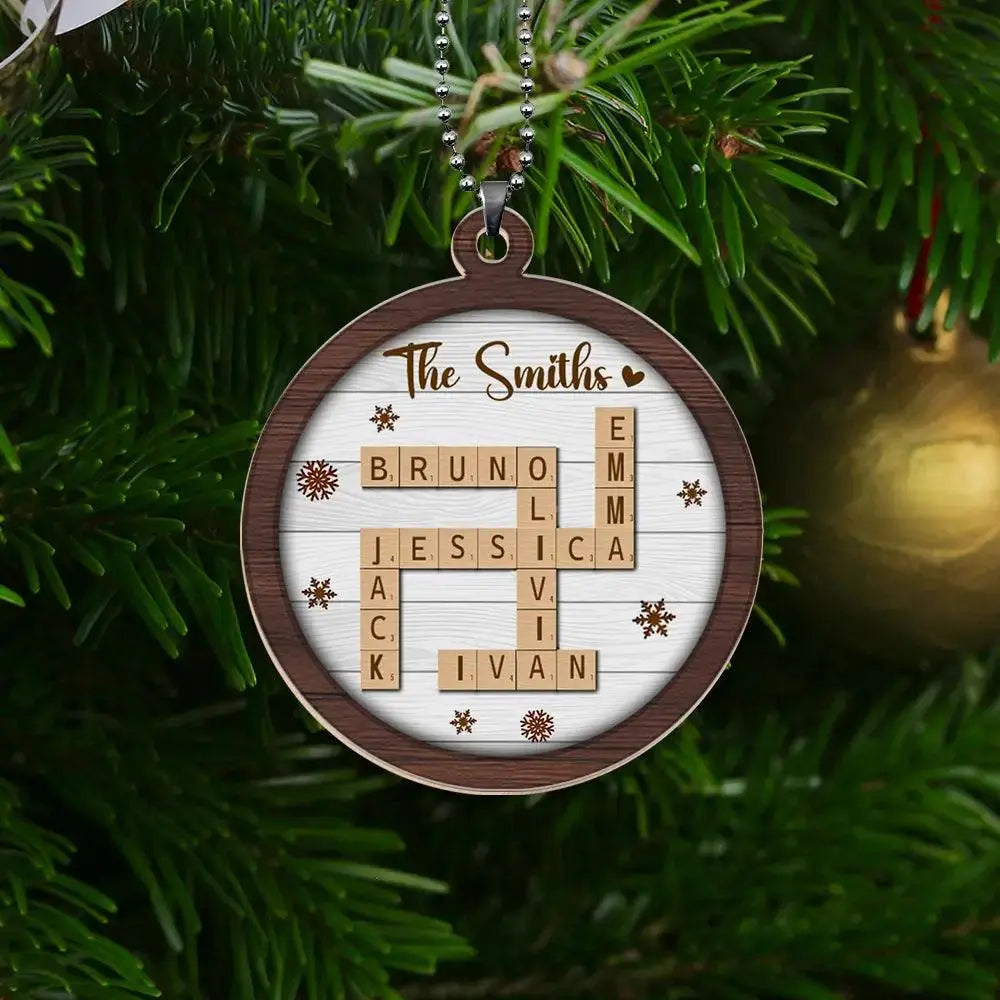 Custom Photo Family Name Crossword Puzzle Christmas Ornament Ducon Space