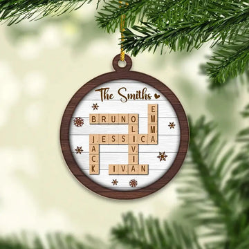 Custom Photo Family Name Crossword Puzzle Christmas Ornament Ducon Space