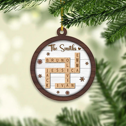 Custom Photo Family Name Crossword Puzzle Christmas Ornament