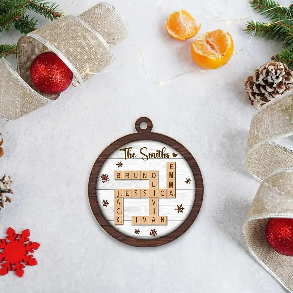 Custom Photo Family Name Crossword Puzzle Christmas Ornament Ducon Space